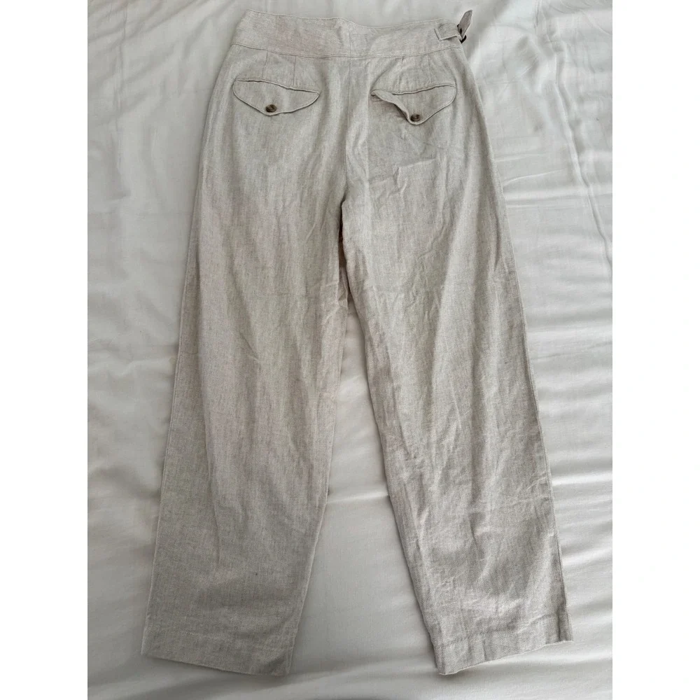 Banana Republic 12 Linen Blend Seafarer Pants Flax Pleated Herringbone